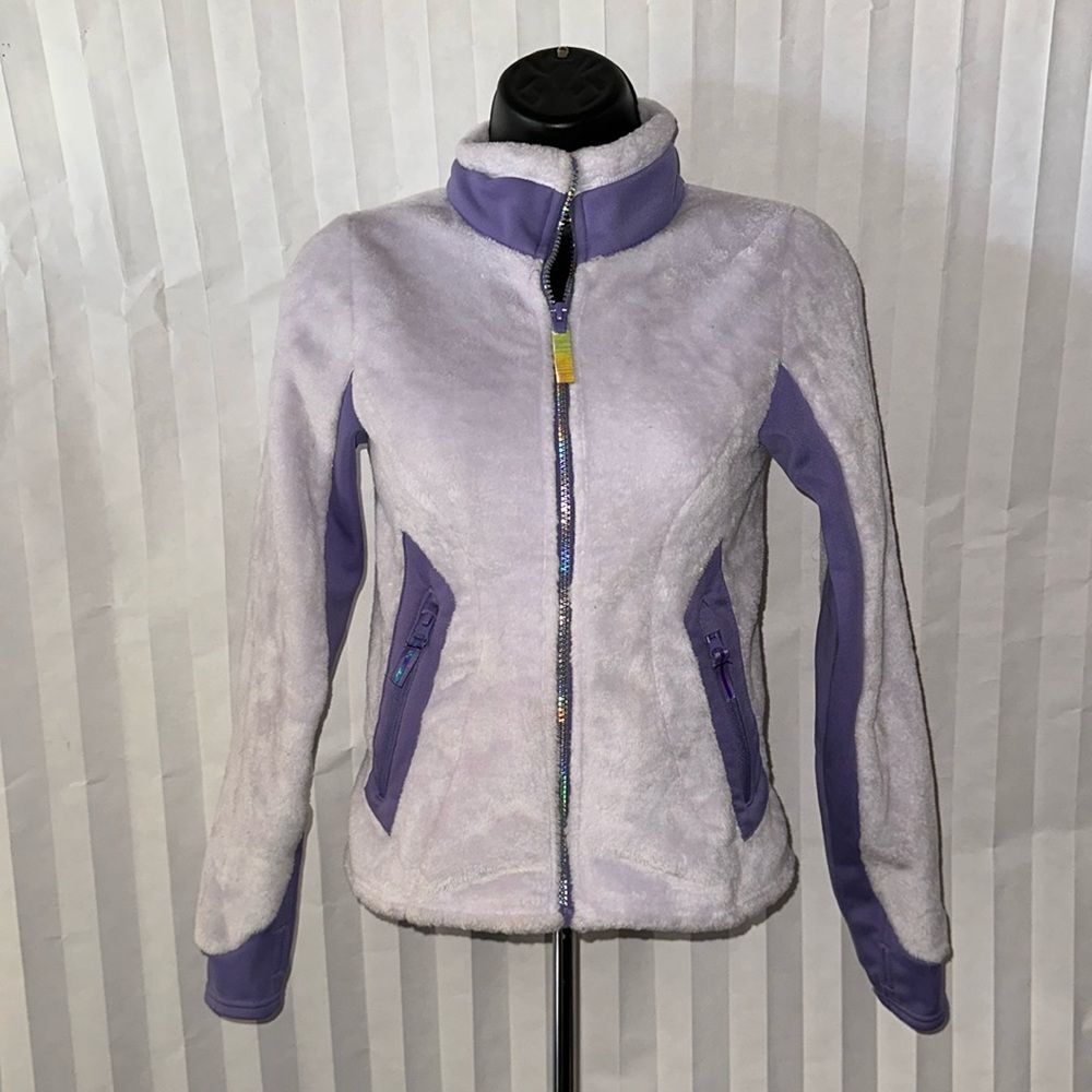 Athletic Works Girls Purple Fleece Full Zip Jacket Size Medium Warm Outerwear